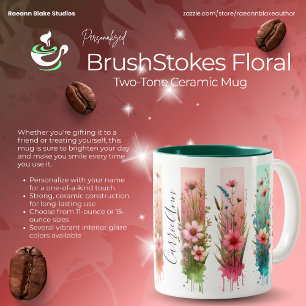 Tasse 2 Couleurs Conception florale à coups de pinceau personnalisé