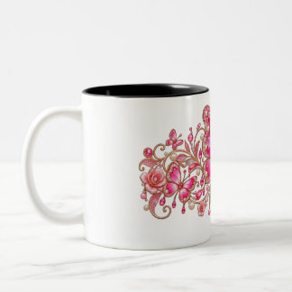 Tasse 2 Couleurs Conception Florale Papillon Rose