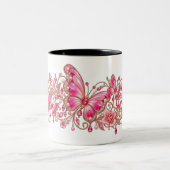 Tasse 2 Couleurs Conception Florale Papillon Rose (Centre)