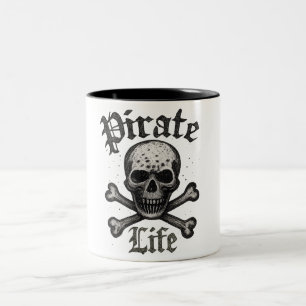 Tasse 2 Couleurs Conception Grunge Crâne et Os Croisés Vie de Pirat