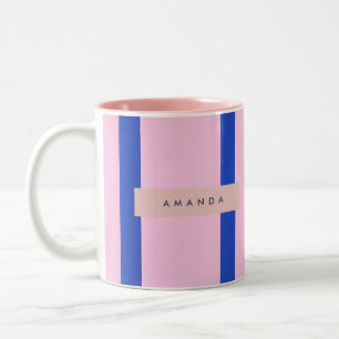 Tasse 2 Couleurs Conception personnalisée à rayures roses et bleues