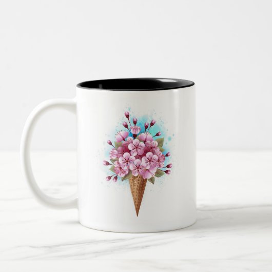 Tasse 2 Couleurs Cône rose Sakura crème glacée gaufre (Gauche)