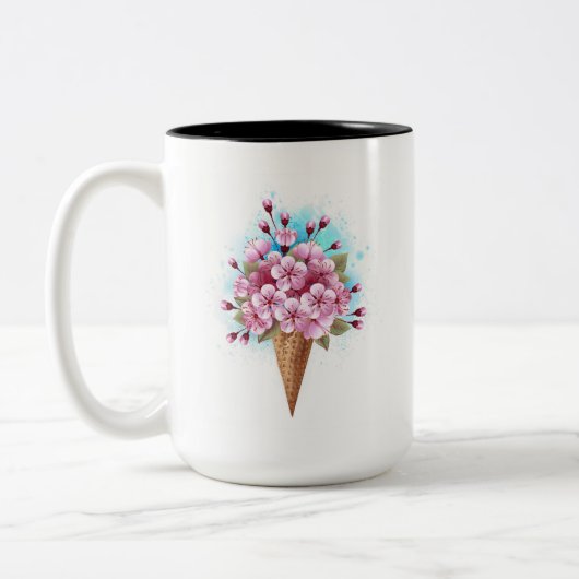 Tasse 2 Couleurs Cône rose Sakura crème glacée gaufre (Gauche)