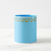 Tasse 2 Couleurs Confetti d'or et texte personnalisé sur Turquoise (Centre)