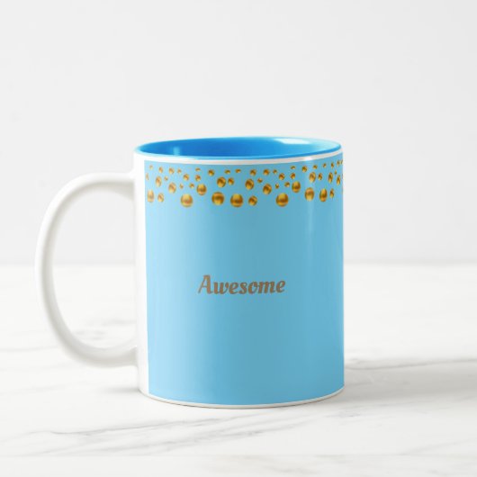 Tasse 2 Couleurs Confetti d'or et texte personnalisé sur Turquoise (Gauche)