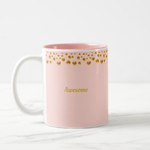 Tasse 2 Couleurs Confettis dorés et texte personnalisé sur rose cor