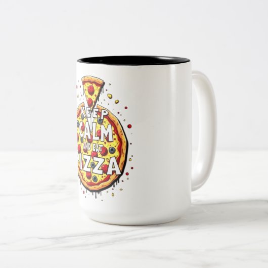 Tasse 2 Couleurs Conserver calme et manger pizza : Conception parfa (Devant droit)