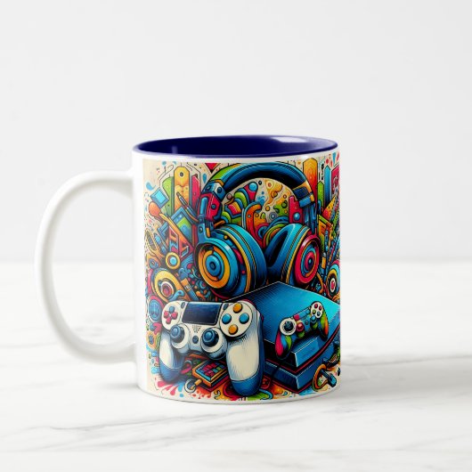 Tasse 2 Couleurs Console de jeu rétro et écouteurs (Gauche)
