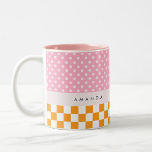 Tasse 2 Couleurs Contrôle de point monogramme rose orange personnal