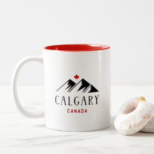 Tasse 2 Couleurs Cool Calgary Canada Mountains Maple Leaf