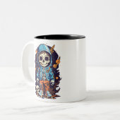 Tasse 2 Couleurs Cool Skeleton Astronaut in Hoodie Space Cartoon (Devant gauche)