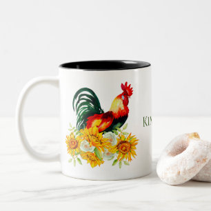Tasse 2 Couleurs Coq avec tournesol Aquarelle personnalisée Tw