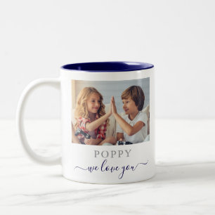 Tasse 2 Couleurs Coquelicot Moderne On T'aime 2 Photo Bleu Marine