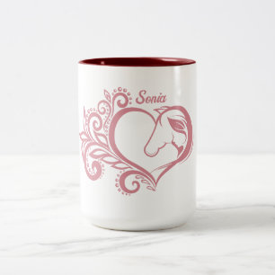 Tasse 2 Couleurs Coquette Coeur rose Cheval Fille Feminine Élégante
