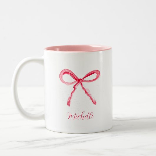 Tasse 2 Couleurs Coquette esthétique Bow rose Elégante aquarelle (Gauche)