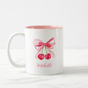 Tasse 2 Couleurs Coquette esthétique Bow rose Elégante aquarelle
