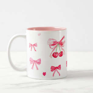 Tasse 2 Couleurs Coquette esthétique Bow rose Elégante aquarelle
