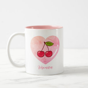 Tasse 2 Couleurs Coquette esthétique Cerise rose Elégante Aquarelle