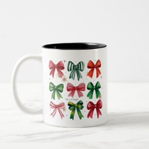 Tasse 2 Couleurs Coquettes de Noël Rouge Vert Ruban Fille de la Sai