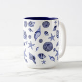 Tasse 2 Couleurs Coquillages bleus et blancs (Devant droit)