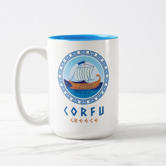 Tasse 2 Couleurs Corfou, Grèce Design de navires grecs (Gauche)