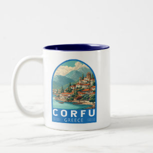 Tasse 2 Couleurs Corfou Grèce Voyage Emblème d'art