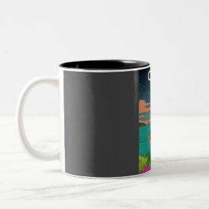 Tasse 2 Couleurs Corfu Grèce nuit Sky Retro affiche de voyage