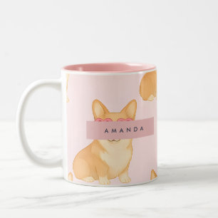 Tasse 2 Couleurs Corgi Kawaii Personnalisé avec des Lunettes de Sol