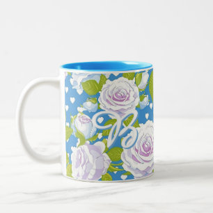 Tasse 2 Couleurs Cottagecore Vintage Fleurs de Rose Points Bleus