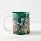 Tasse 2 Couleurs Cottontail Rabbit & Turtle Statue Aquarelle Art  (Gauche)