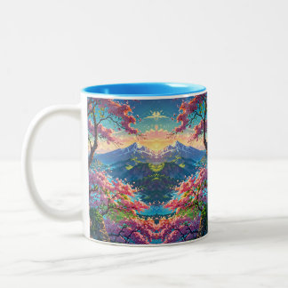 Tasse 2 Couleurs Coucher de soleil sur la montagne enneigée et flor