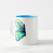 Tasse 2 Couleurs Couleur d'aquarelle d'art papillon bleu (Devant gauche)
