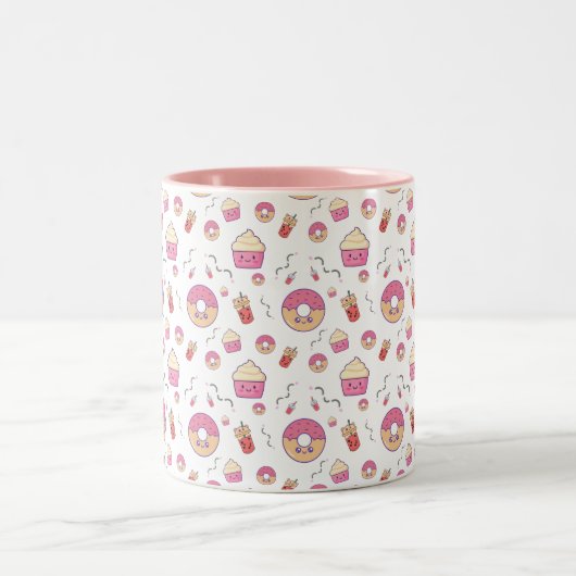 Tasse 2 Couleurs Couleur pastel Donut Kawaii Cute Cupcake (Centre)