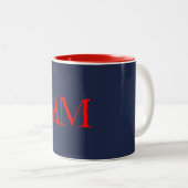 Tasse 2 Couleurs Couleurs rouges bleues Monogramme Lettres initiale (Devant droit)