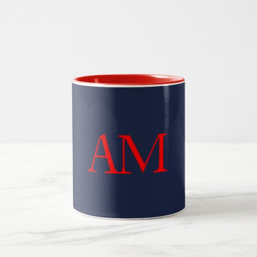 Tasse 2 Couleurs Couleurs rouges bleues Monogramme Lettres initiale (Centre)