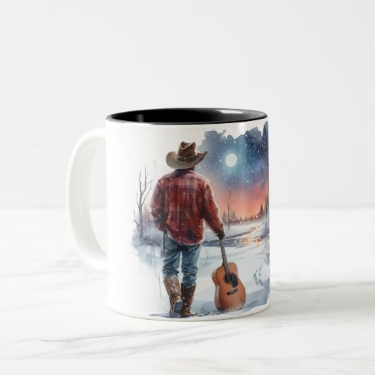 Tasse 2 Couleurs Coupe de café de la guitare de Noël Cowboy (Devant gauche)