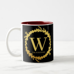 Tasse 2 Couleurs Couple de Noël monogramme de vacances jeune marié