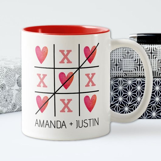 Tasse 2 Couleurs Couples Red Valentine Coeurs Tic Tac Toe