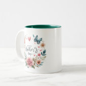 Tasse 2 Couleurs Couronne de fleurs avec un papillon, Joyeuse fête  (Devant gauche)