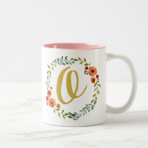 Tasse 2 Couleurs Couronne de fleurs botaniques Monogramme doré init