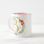 Tasse 2 Couleurs Couronne de fleurs Monogramme doré Initiale B (Devant gauche)