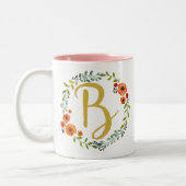 Tasse 2 Couleurs Couronne de fleurs Monogramme doré Initiale B (Gauche)