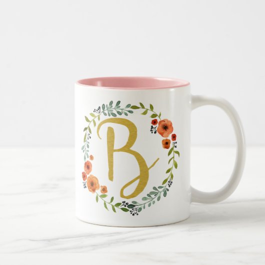 Tasse 2 Couleurs Couronne de fleurs Monogramme doré Initiale B (Droit)