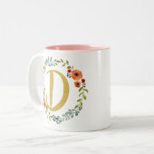 Tasse 2 Couleurs Couronne de fleurs Monogramme doré Initiale D (Devant gauche)