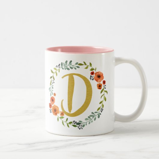 Tasse 2 Couleurs Couronne de fleurs Monogramme doré Initiale D (Droit)