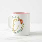 Tasse 2 Couleurs Couronne de fleurs Monogramme doré Initiale E (Devant gauche)