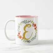 Tasse 2 Couleurs Couronne de fleurs Monogramme doré Initiale E (Gauche)