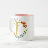 Tasse 2 Couleurs Couronne de fleurs monogramme or initial F (Devant gauche)
