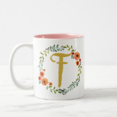 Tasse 2 Couleurs Couronne de fleurs monogramme or initial F (Gauche)