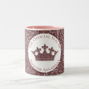 Tasse 2 Couleurs Couronne de princesse en paillettes roses avec nom